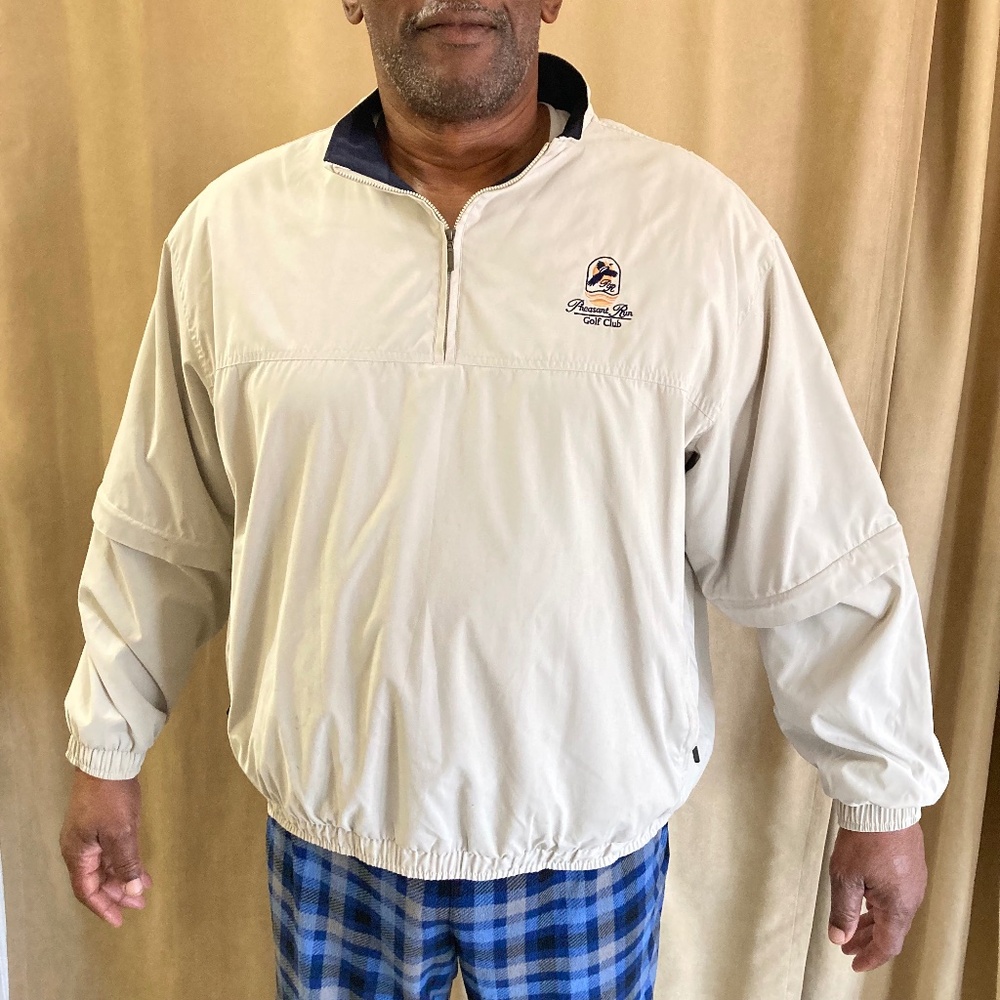 Glen Echo 1/4 Zip Pullover with convertible sleeves, tan, size XXL